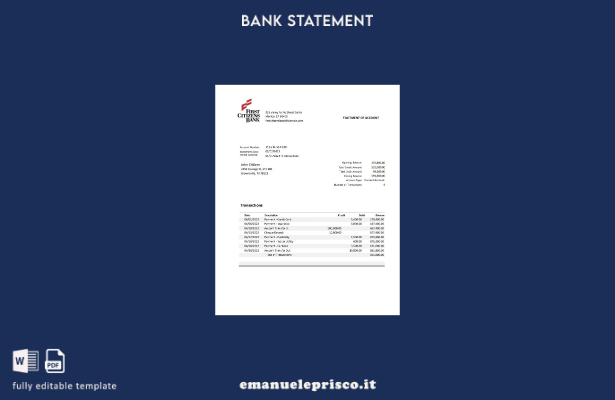 modello di parole di estratto conto bancario USA First Citizens in stile verific